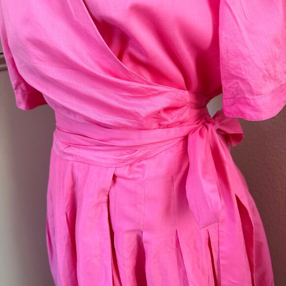 Vintage Inspired Alex Marie Pink Wrap Dress Size 14 Eyelet Hem Fit & Flare - Picture 5 of 11